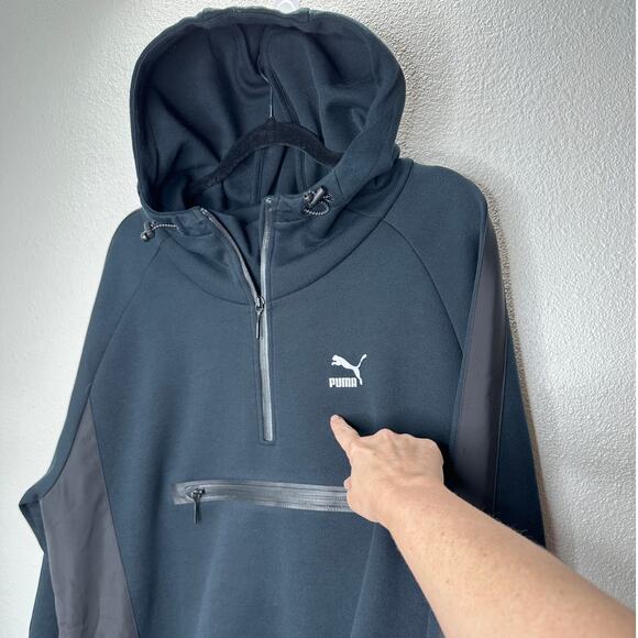 Puma Mens Black & Vinyl 3/4 Zip Pullover Thin Hooded Sweatshirt XL - Picture 4 of 15